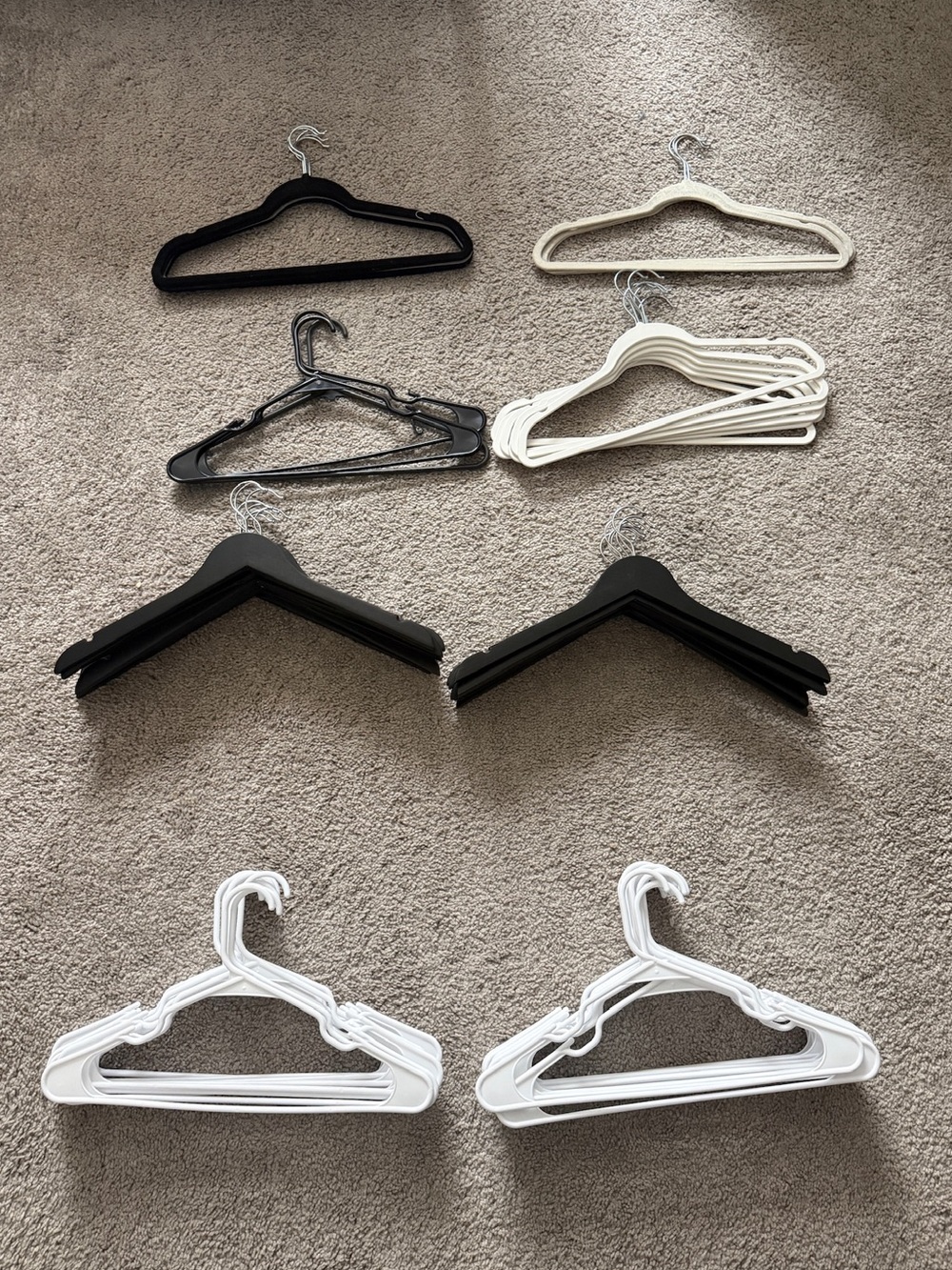 Assorted Black and White Plastic & Velvet Hangers - Multi Pack